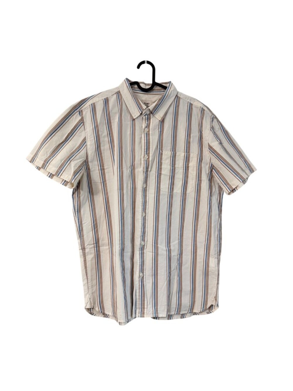 Flint and Tinder Brown Blue Vertical Striped Short Sleeve Button Shirt Men Large